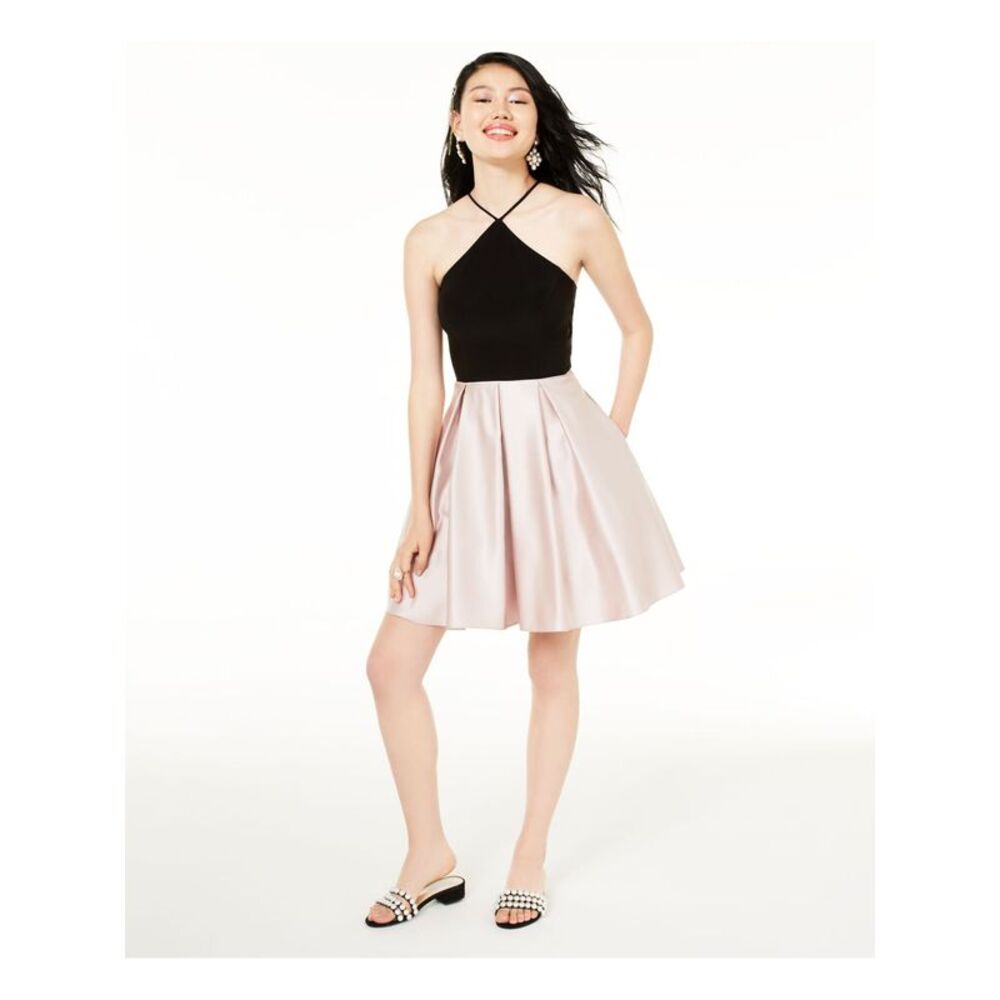 BLONDIE Womens Dress Pink Spaghetti Strap Grecian Neckline Formal Juniors 3